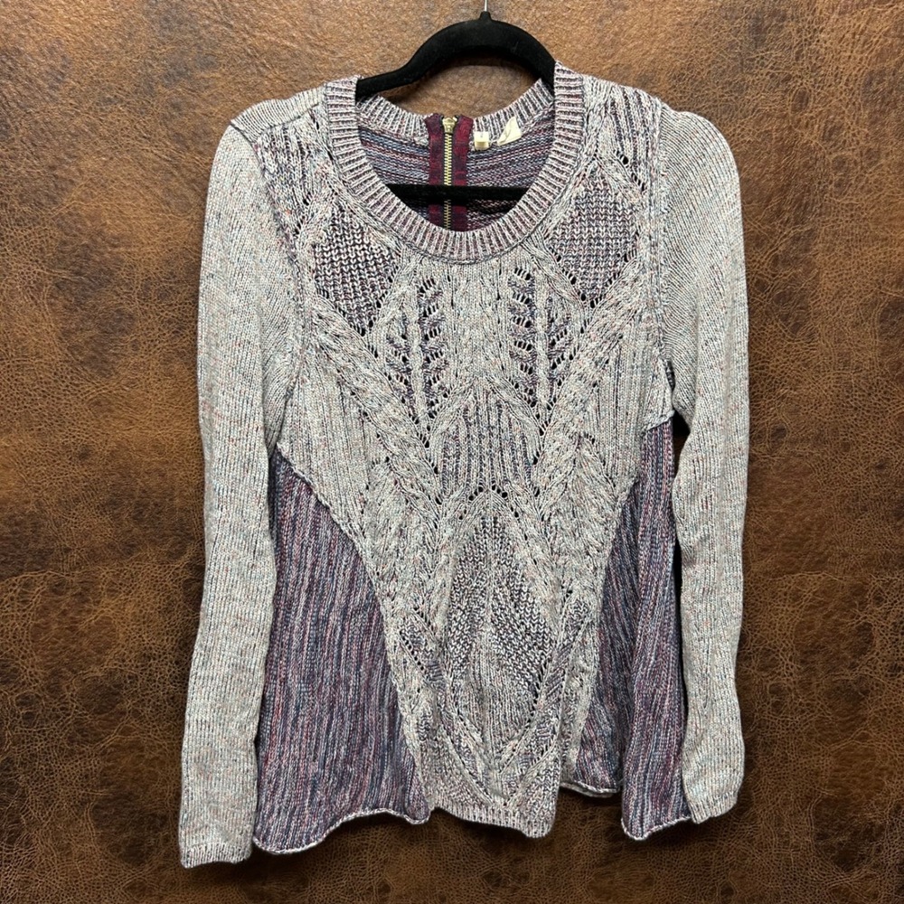 MOTH Embroidered Side Panel Heather Purple Sweater Medium Open Weave Crewneck